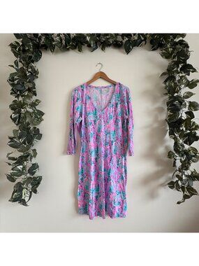 Lilly Pulitzer Tessa 3/4 Sleeveless Mid Length Dress Seaweed Samba Size L